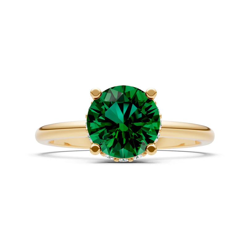 Emerald Round Shape Hidden Double Halo Engagement Ring