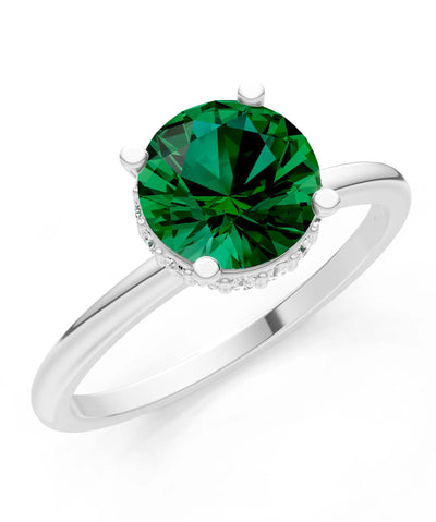 Round Cut Double Hidden Halo Engagement Lab Grown Gemstone and Diamond Ring