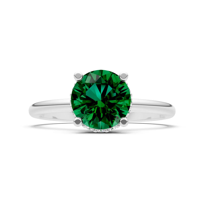 Round Cut Double Hidden Halo Engagement Lab Grown Gemstone and Diamond Ring