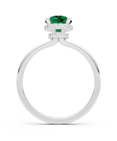 Emerald Round Shape Hidden Double Halo Engagement Ring