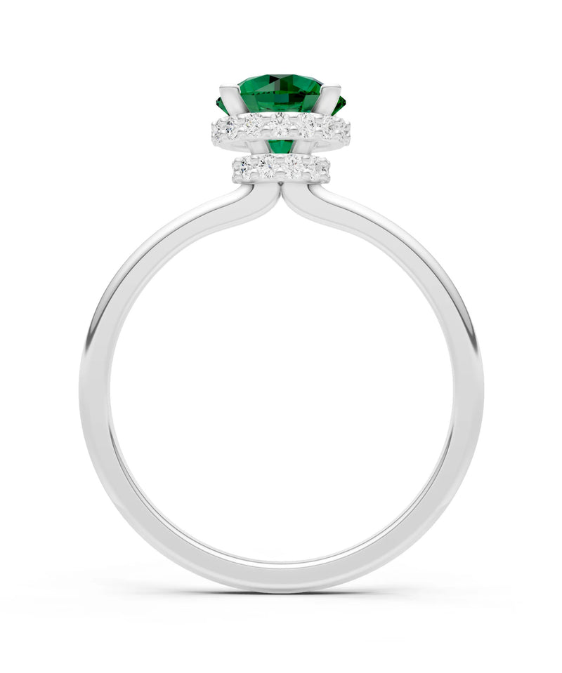 Emerald Round Shape Hidden Double Halo Engagement Ring