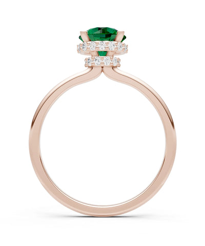 Emerald Round Shape Hidden Double Halo Engagement Ring