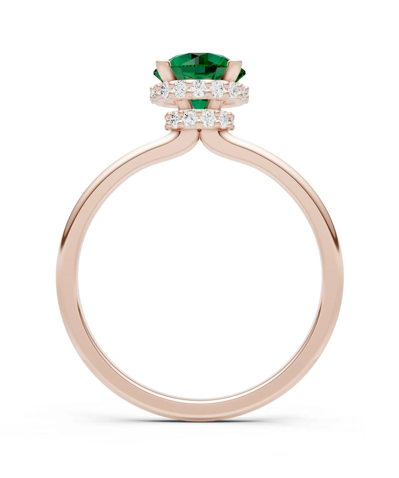 Emerald Round Shape Hidden Double Halo Engagement Ring