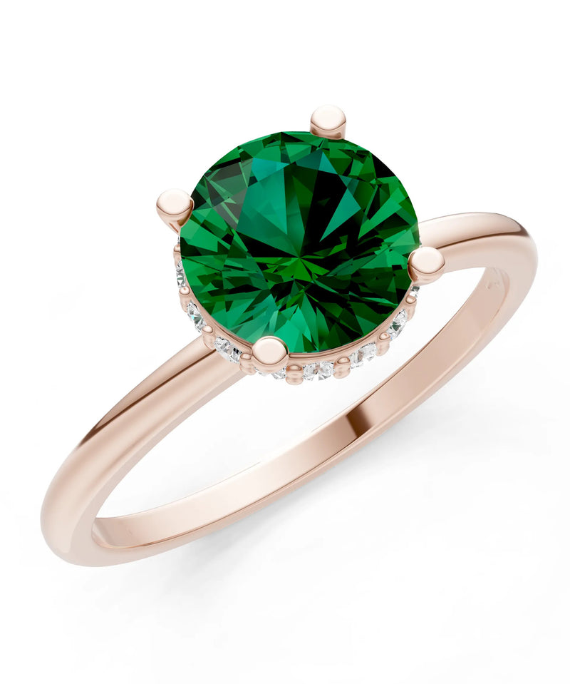 Emerald Round Shape Hidden Double Halo Engagement Ring