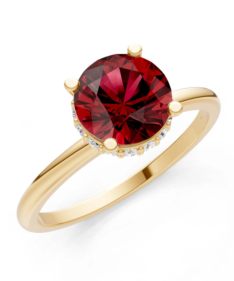 Garnet Round Shape Hidden Double Halo Engagement Ring