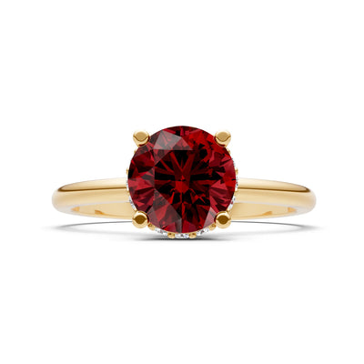 Garnet Round Shape Hidden Double Halo Engagement Ring