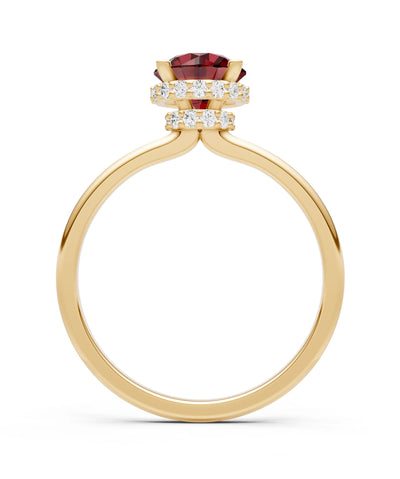 Garnet Round Shape Hidden Double Halo Engagement Ring