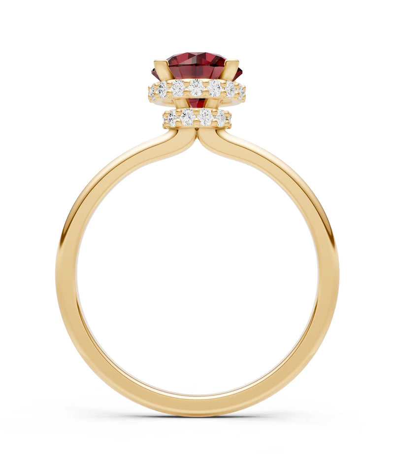 Garnet Round Shape Hidden Double Halo Engagement Ring
