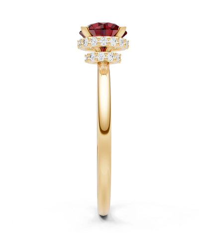 Garnet Round Shape Hidden Double Halo Engagement Ring