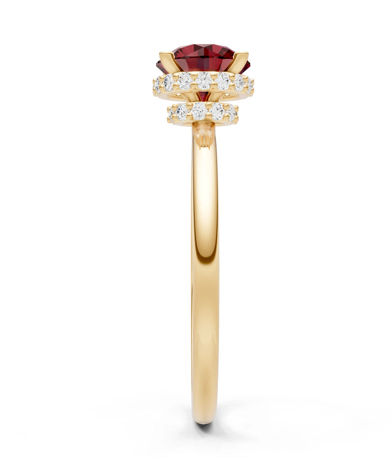 Garnet Round Shape Hidden Double Halo Engagement Ring