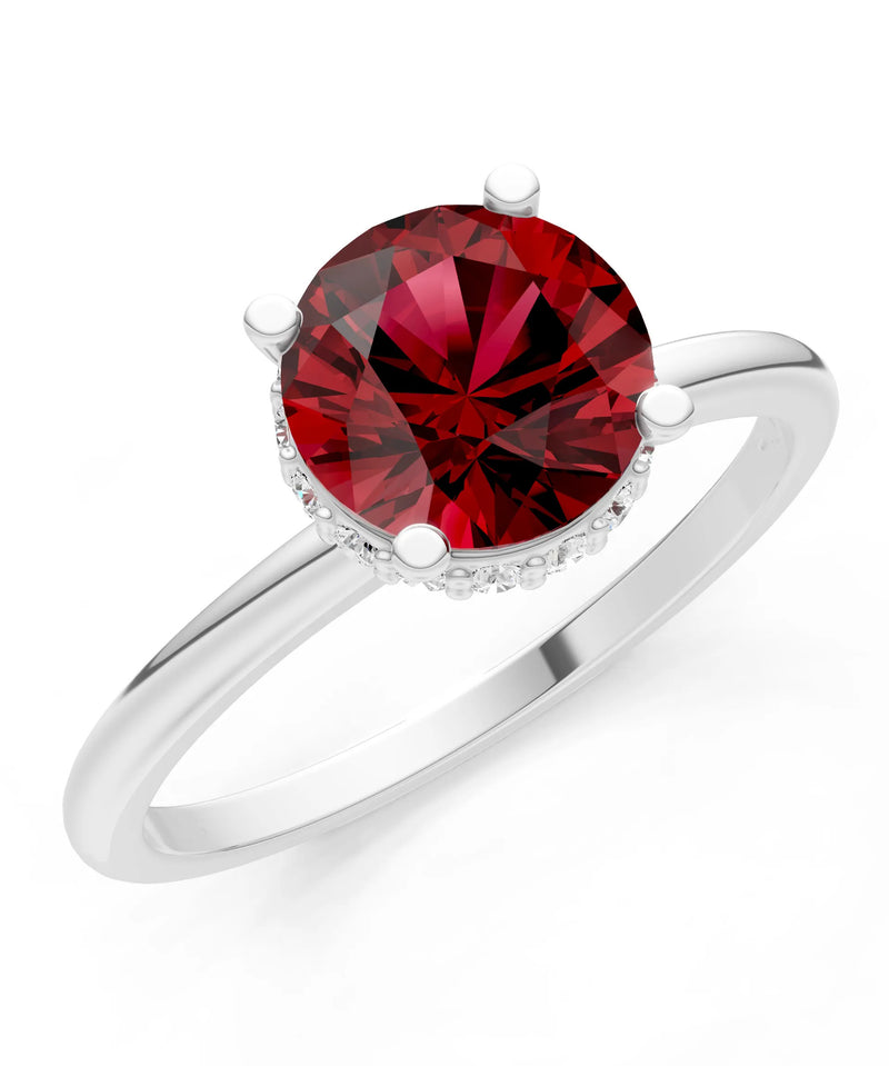 Garnet Round Shape Hidden Double Halo Engagement Ring
