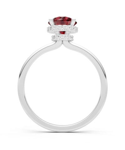Garnet Round Shape Hidden Double Halo Engagement Ring