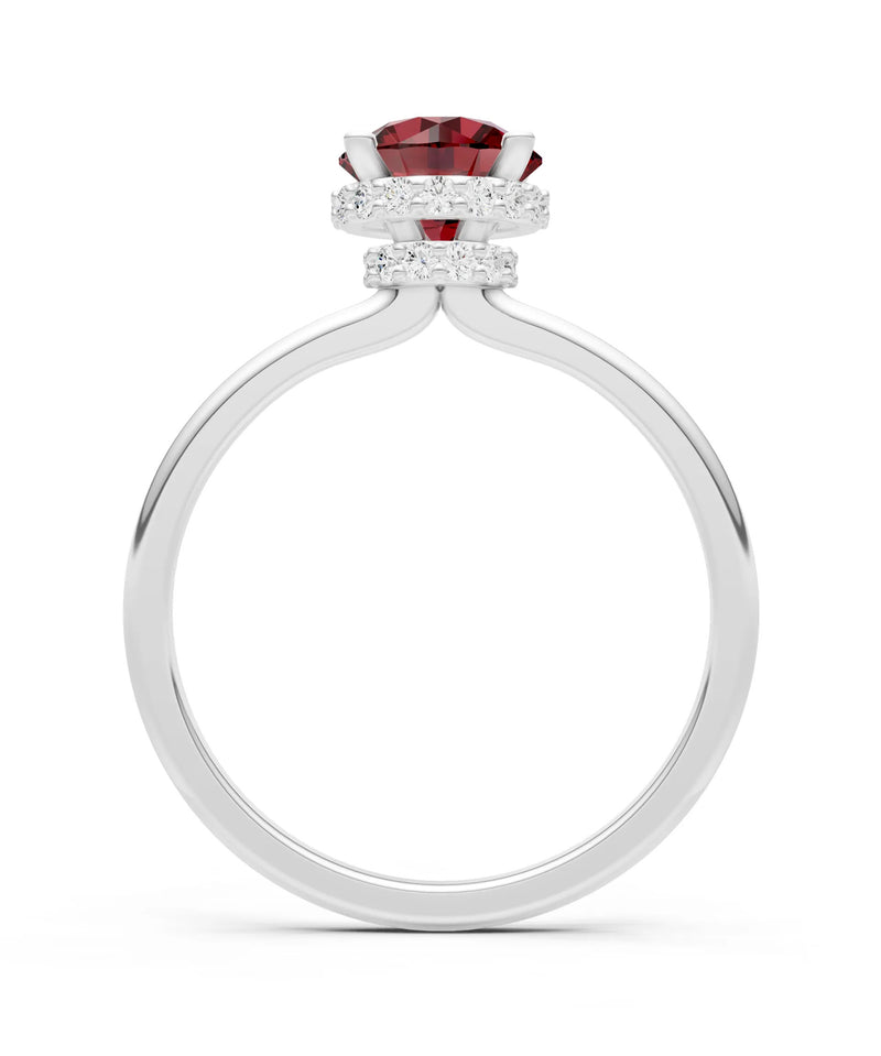 Garnet Round Shape Hidden Double Halo Engagement Ring