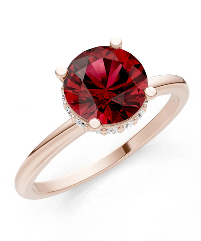 Garnet Round Shape Hidden Double Halo Engagement Ring