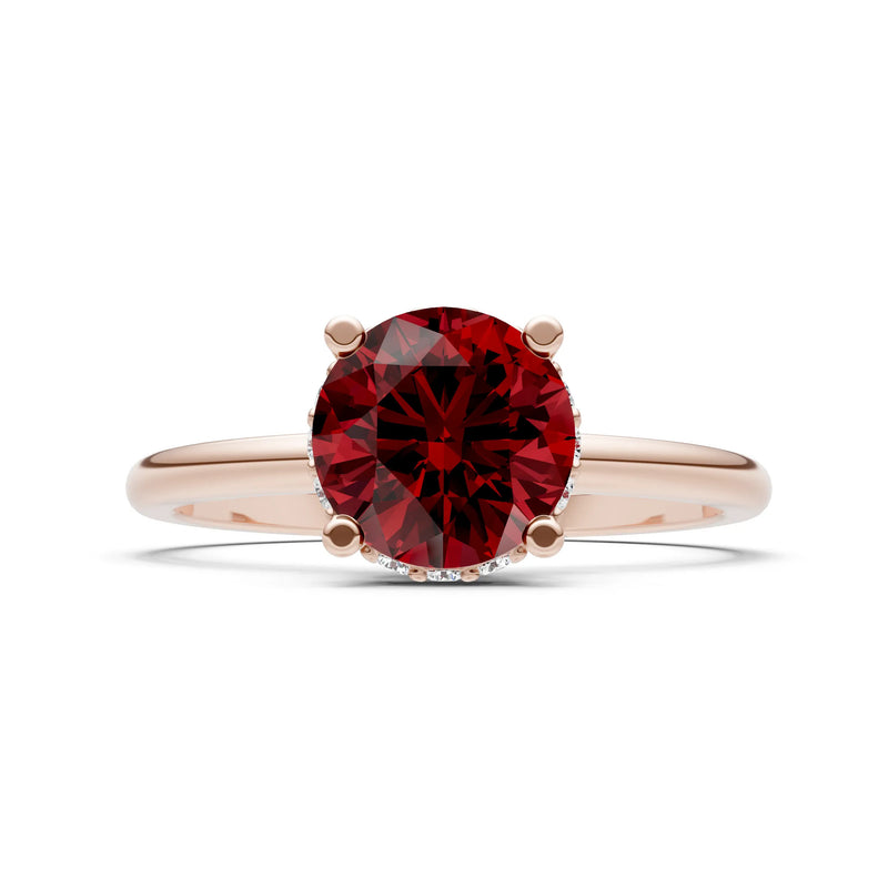Garnet Round Shape Hidden Double Halo Engagement Ring