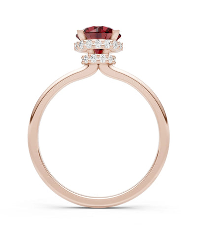 Garnet Round Shape Hidden Double Halo Engagement Ring