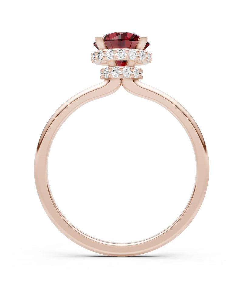 Garnet Round Shape Hidden Double Halo Engagement Ring