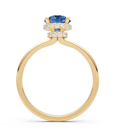 London Blue Topaz Round Shape Hidden Double Halo Engagement Ring