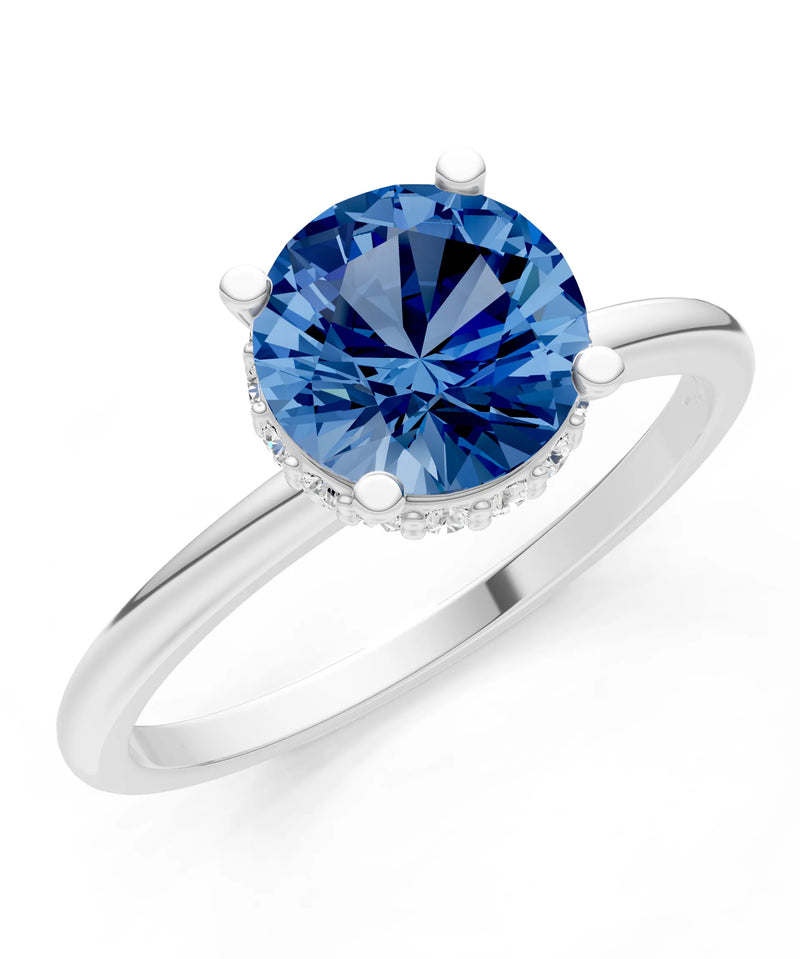 London Blue Topaz Round Shape Hidden Double Halo Engagement Ring