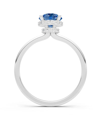 London Blue Topaz Round Shape Hidden Double Halo Engagement Ring