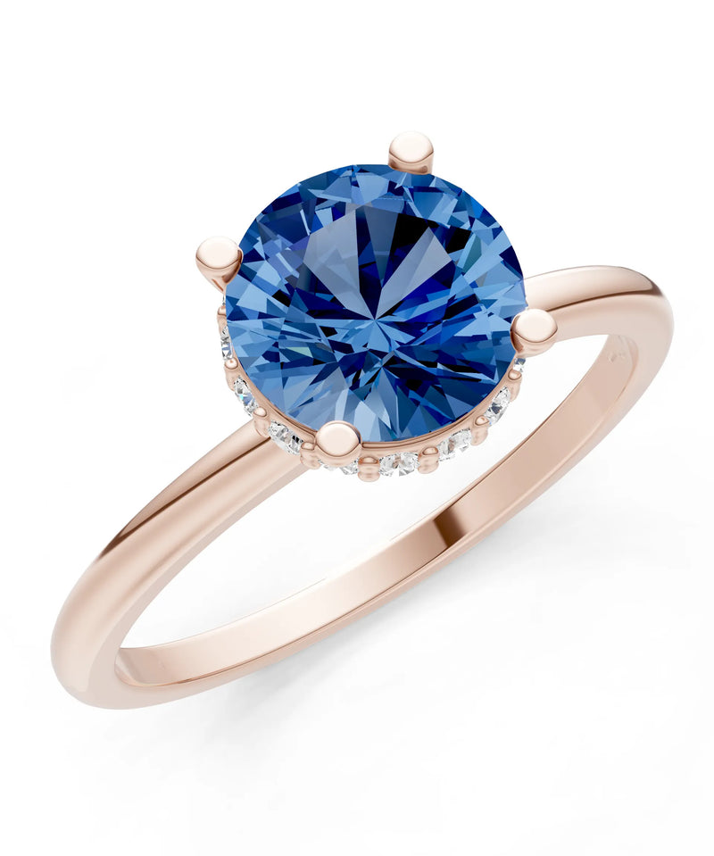 Round Cut Double Hidden Halo Engagement Lab Grown Gemstone and Diamond Ring