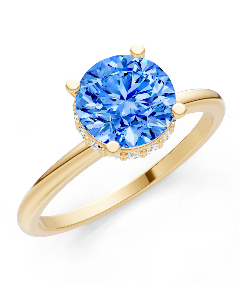 Swiss Blue Topaz Round Shape Hidden Double Halo Engagement Ring