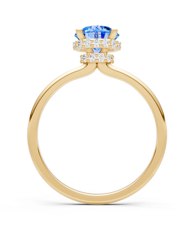 Swiss Blue Topaz Round Shape Hidden Double Halo Engagement Ring