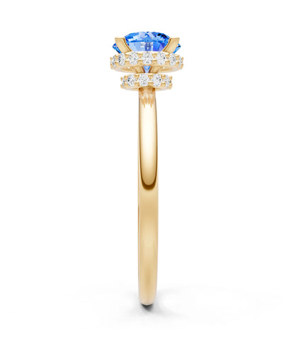 Swiss Blue Topaz Round Shape Hidden Double Halo Engagement Ring