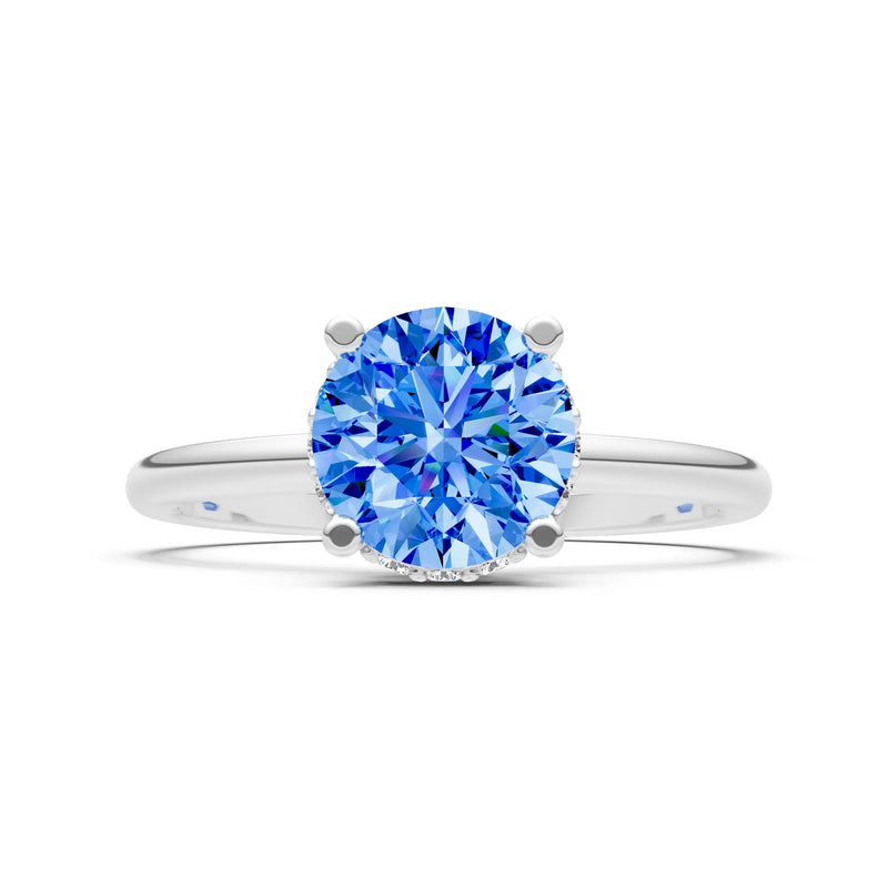 Round Cut Double Hidden Halo Engagement Lab Grown Gemstone and Diamond Ring