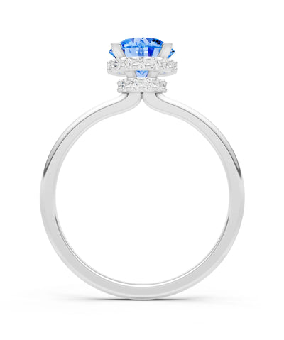 Swiss Blue Topaz Round Shape Hidden Double Halo Engagement Ring