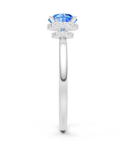 Swiss Blue Topaz Round Shape Hidden Double Halo Engagement Ring