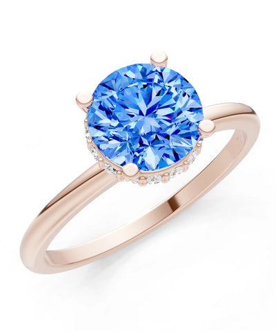 Round Cut Double Hidden Halo Engagement Lab Grown Gemstone and Diamond Ring