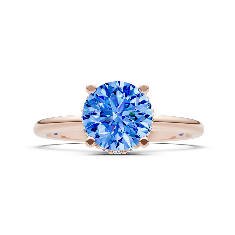 Swiss Blue Topaz Round Shape Hidden Double Halo Engagement Ring