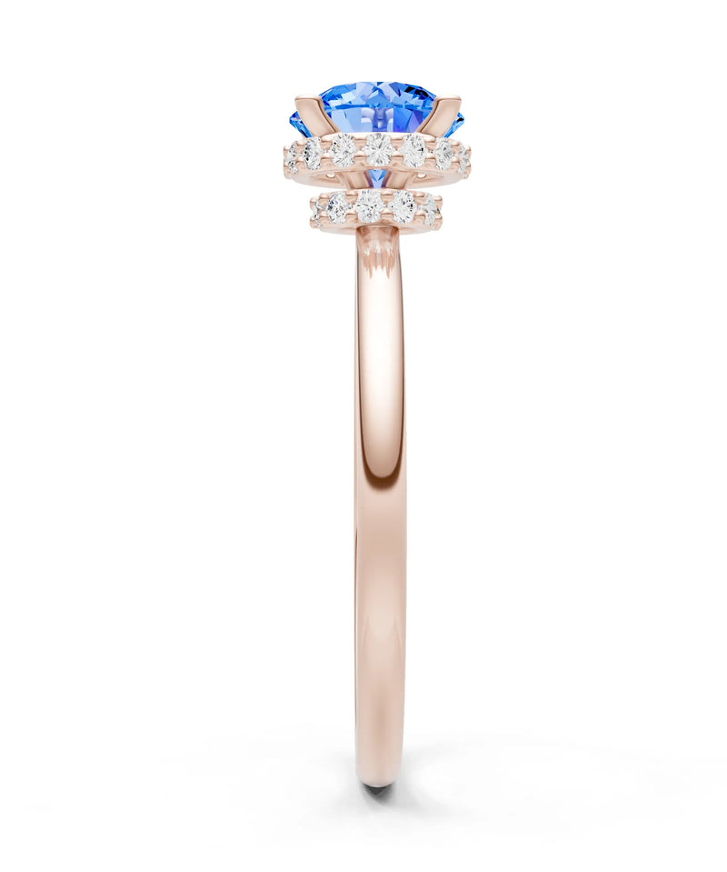 Swiss Blue Topaz Round Shape Hidden Double Halo Engagement Ring