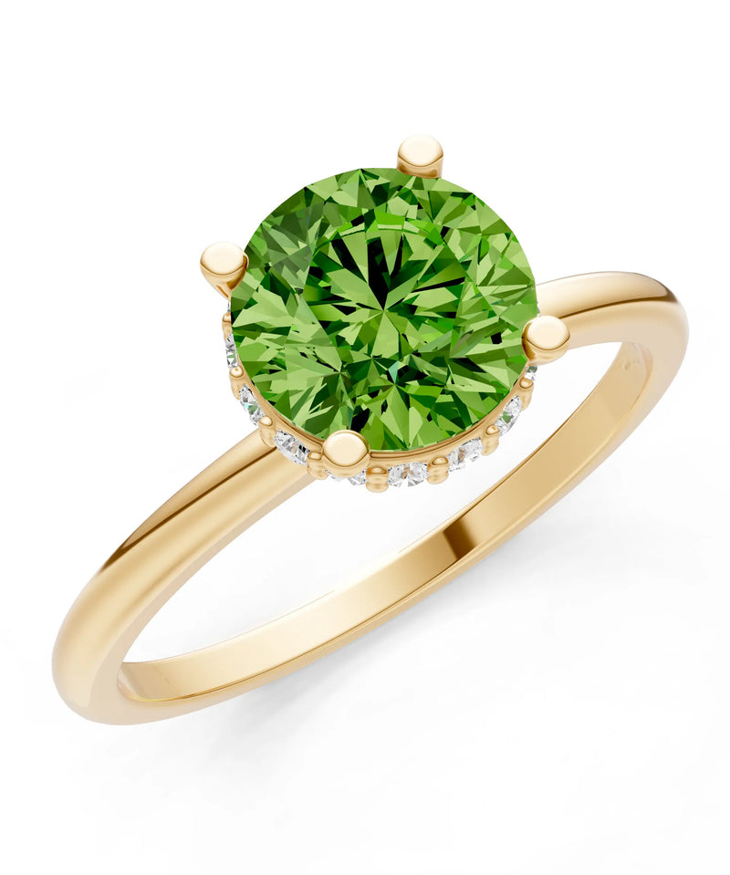 Round Cut Double Hidden Halo Engagement Lab Grown Gemstone and Diamond Ring