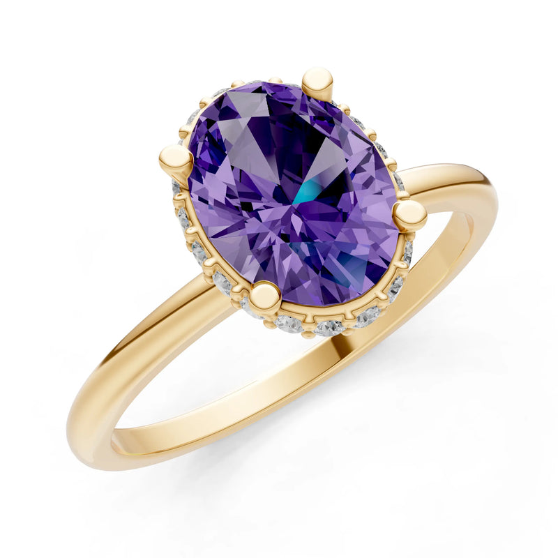 Oval Hidden Double Halo Engagement Gold Ring