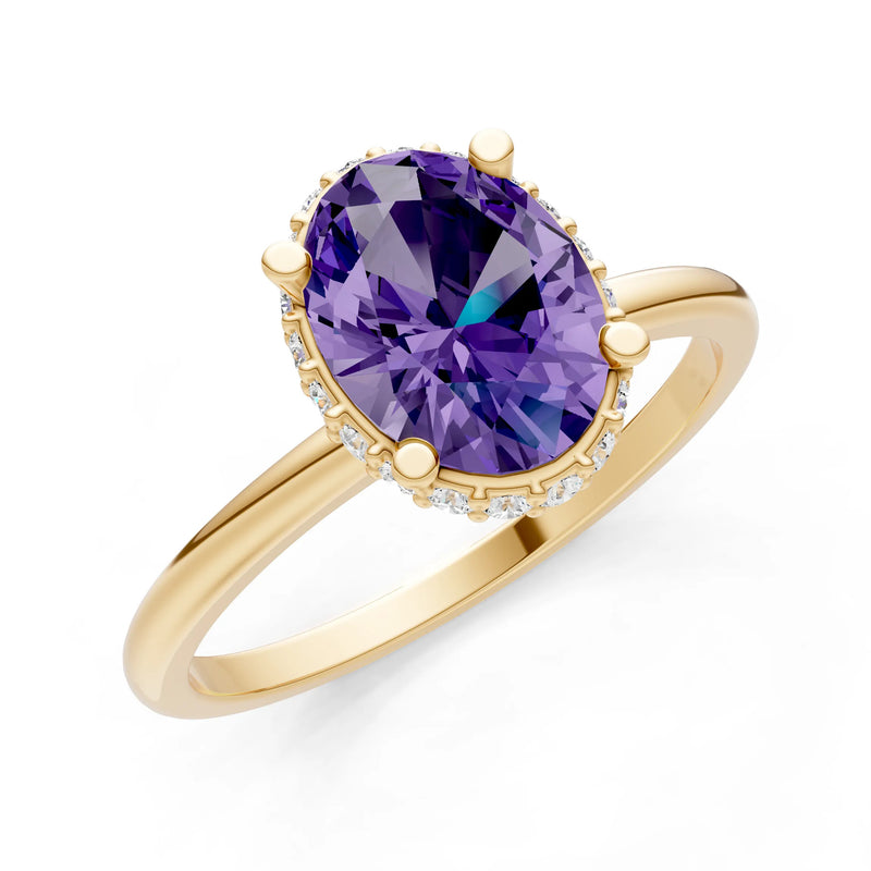 Amethyst Oval Hidden Double Halo Engagement Ring