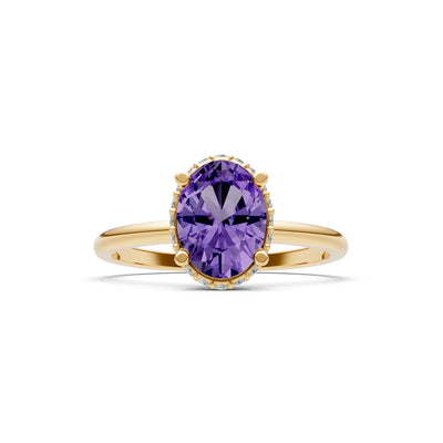 Oval Hidden Double Halo Engagement Gold Ring