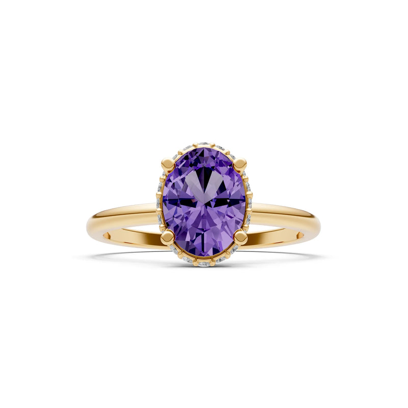 Oval Hidden Double Halo Engagement Gold Ring