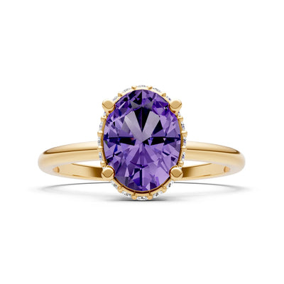 Amethyst Oval Hidden Double Halo Engagement Ring