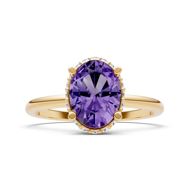 Amethyst Oval Hidden Double Halo Engagement Ring