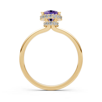 Oval Hidden Double Halo Engagement Gold Ring