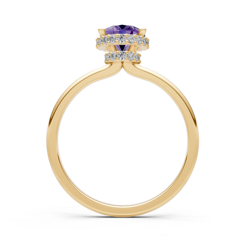 Oval Hidden Double Halo Engagement Gold Ring