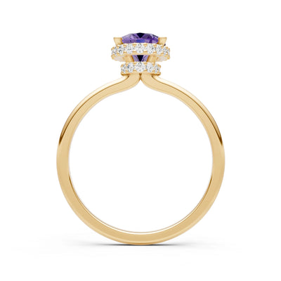 Amethyst Oval Hidden Double Halo Engagement Ring
