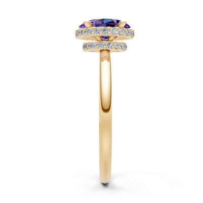 Oval Hidden Double Halo Engagement Gold Ring