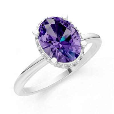 Oval Hidden Double Halo Engagement Gold Ring