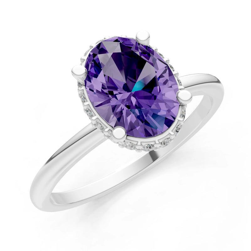 Oval Hidden Double Halo Engagement Gold Ring