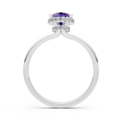 Oval Hidden Double Halo Engagement Gold Ring