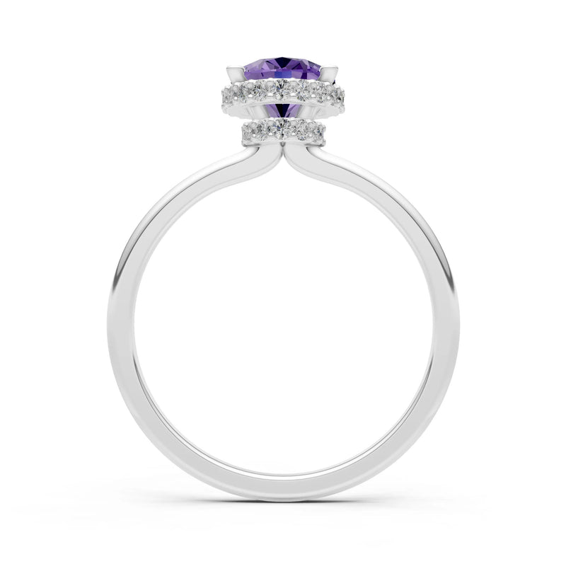 Oval Hidden Double Halo Engagement Gold Ring