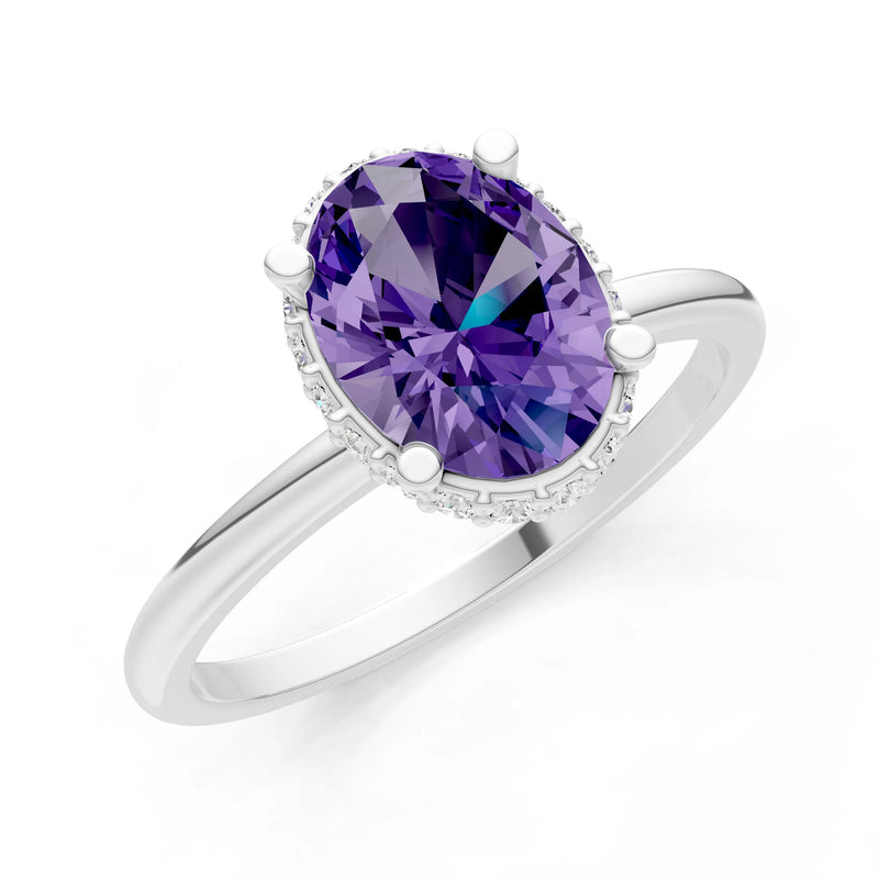 Amethyst Oval Hidden Double Halo Engagement Ring